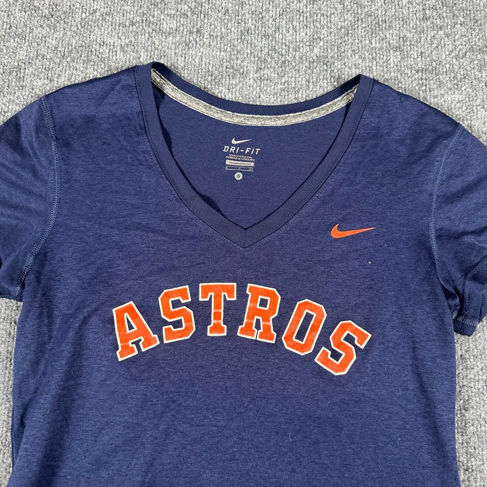 Nike T-Shirt Womens Size S Navy Blue Dri-Fit Houston Astros V-Neck Athletic MLB